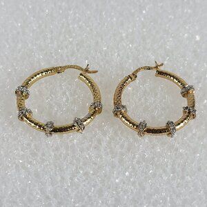 Vtg. Gold Plated Sterling Silver Hoop Earrings 1" Textured Leverback HAN Mexico